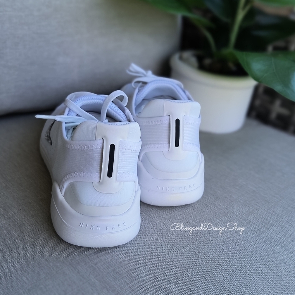 Bling Nike Free RN 2018 White Sneakers Customized with Crystal Rhinestones - Picture 2 of 4